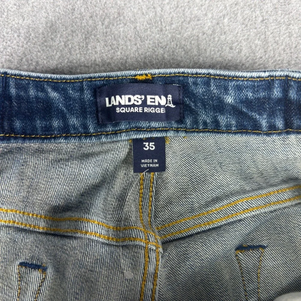 Lands' End Square Rigger Jeans Blue Med Wash Straight Denim Mens 35x30